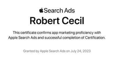 apple search ads certification Robert Cecil